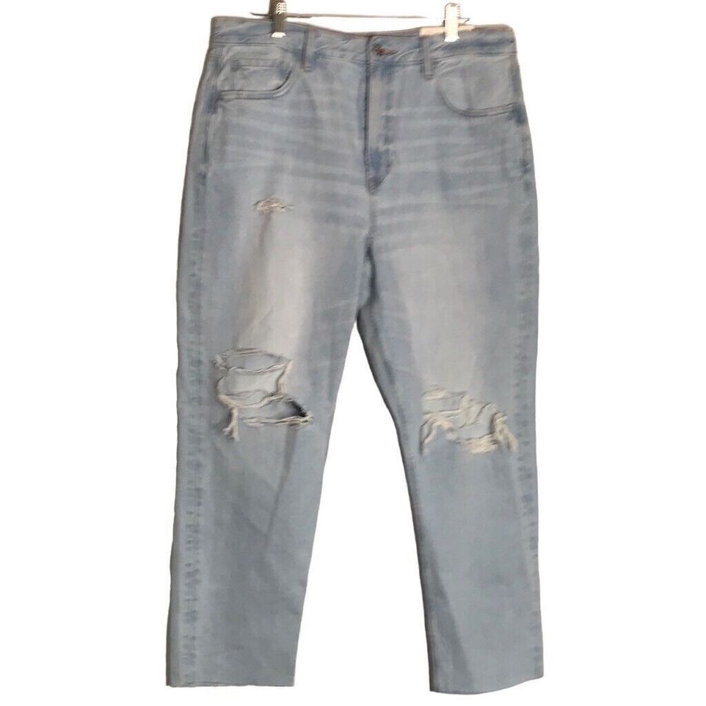 American Eagle Mom Jeans Womens 14 Short Relaxed High Rise Blue Distressed